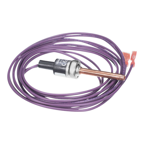 A white cable with a red and purple connector on a Manitowoc Ice pressure switch.