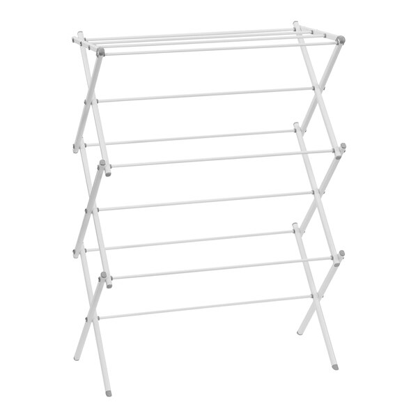 A white metal Household Essentials clothes drying rack.