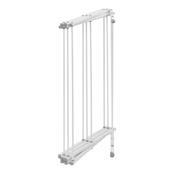 A white metal Household Essentials drying rack with many rods.
