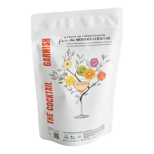 A resealable pouch of The Cocktail Garnish dried red dragon fruit slices.