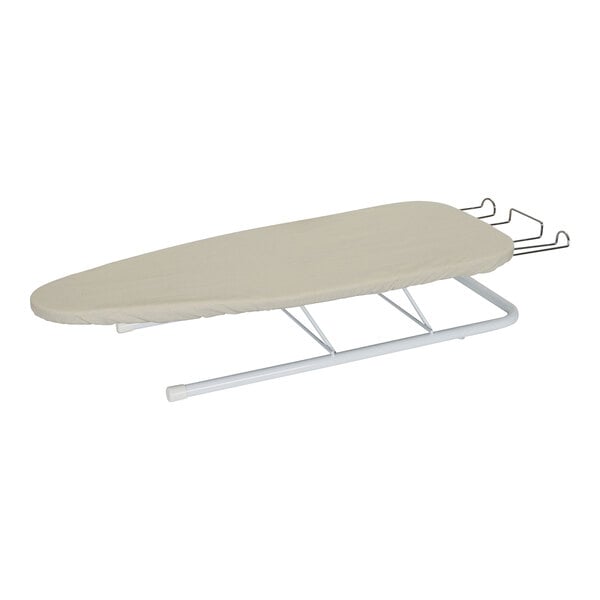 A white Household Essentials Tabletop wood ironing board with a white cover.