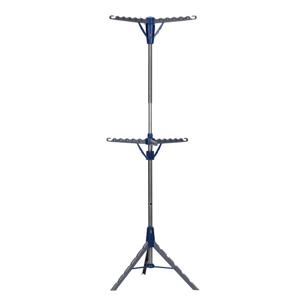 A blue and silver Household Essentials 2-tier tripod drying rack with a blue handle.