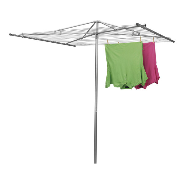 A Household Essentials outdoor drying rack with clothes drying on clotheslines.