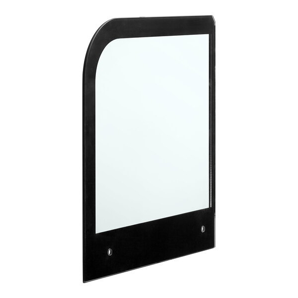 A black rectangular glass panel with a black frame on one side.