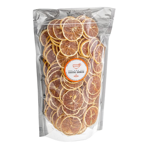 A white bag of close-up dried lemon slices.