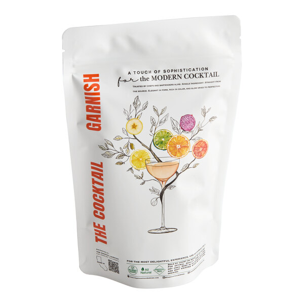 A resealable pouch of The Cocktail Garnish dried lemon slices for cocktails.