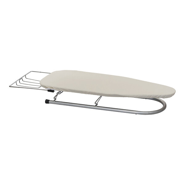A Household Essentials steel mesh ironing board with a white cover and metal frame.
