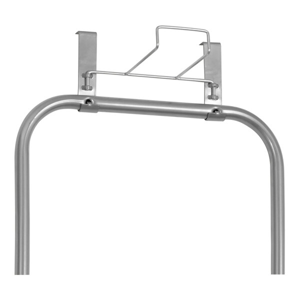 A metal rack with a metal bar and clip on it.