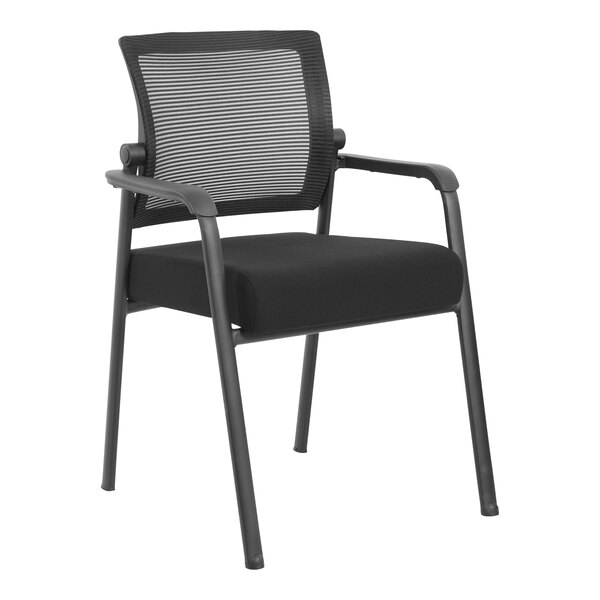 A Boss black office chair with a mesh back.