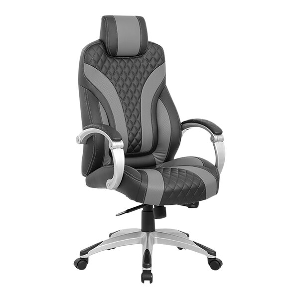 A black and grey Boss office chair with chrome accents.