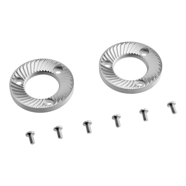A circular metal ring with holes in it.