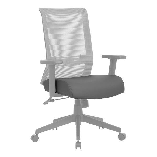 A gray antimicrobial seat cover on an office chair with black armrests.