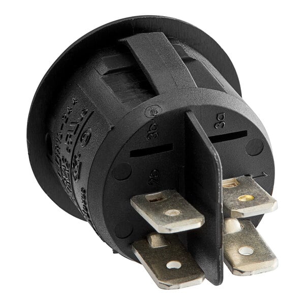 A black round electrical plug with two wires and two sockets for a Mahlkonig E65W or E65T.