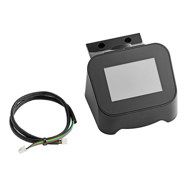 A black HeyCafe Buddy Display Control Unit with a white screen and wires.