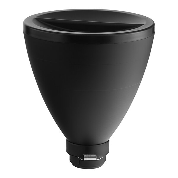 A black plastic bean hopper for a Mahlkonig coffee grinder.