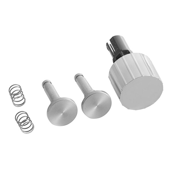 A close-up of a Mahlkonig 703182 stainless steel hard key set.