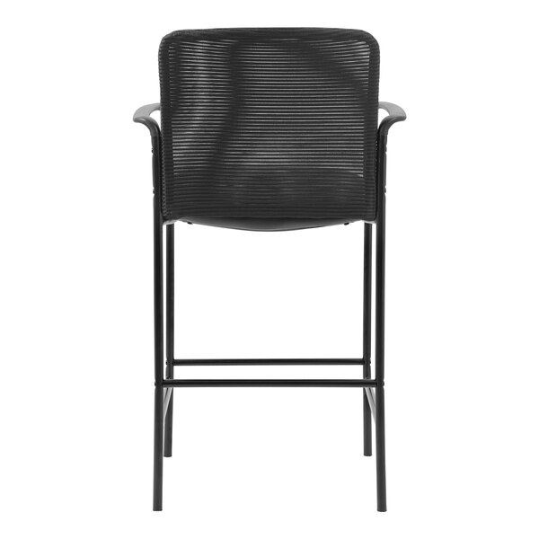 A Boss black mesh and vinyl counter stool with metal frame and backrest.
