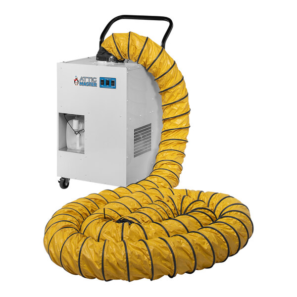 A large yellow tube with a white machine and a long tube.