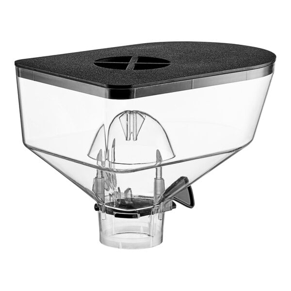 A clear plastic container with a black lid for a HeyCafe coffee machine bean hopper.