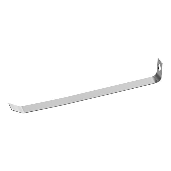 A stainless steel Mahlkonig spout contact stripe with a hole in it.