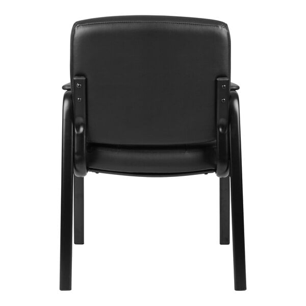 A Boss black leather mid-back executive guest chair with padded armrests.