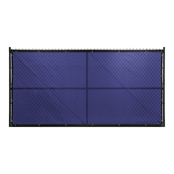 Navy blue PVC mesh privacy fence screen with black trim.