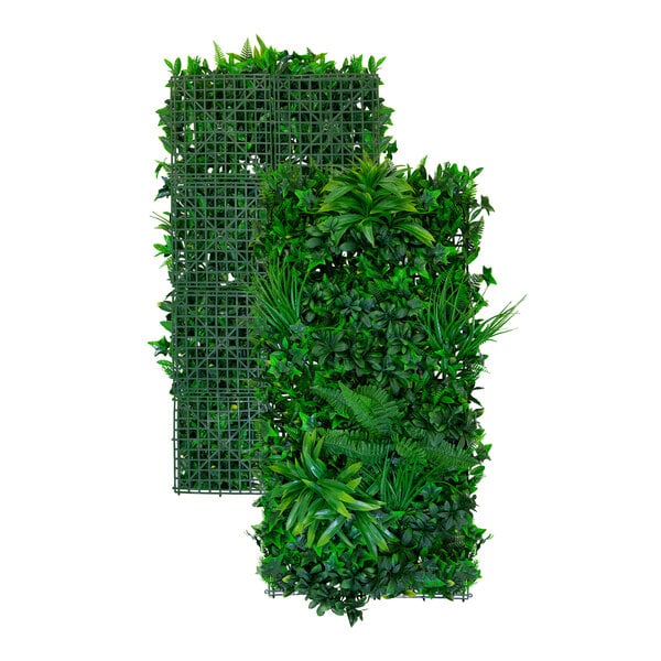 A NatraHedge artificial green plant wall panel with a grid.