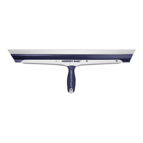 A blue and white Midwest Rake Ultimate Trowel with a handle adapter.