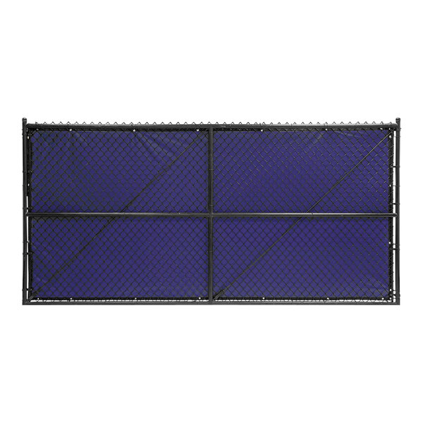 A navy blue and black FenceScreen on a fence.