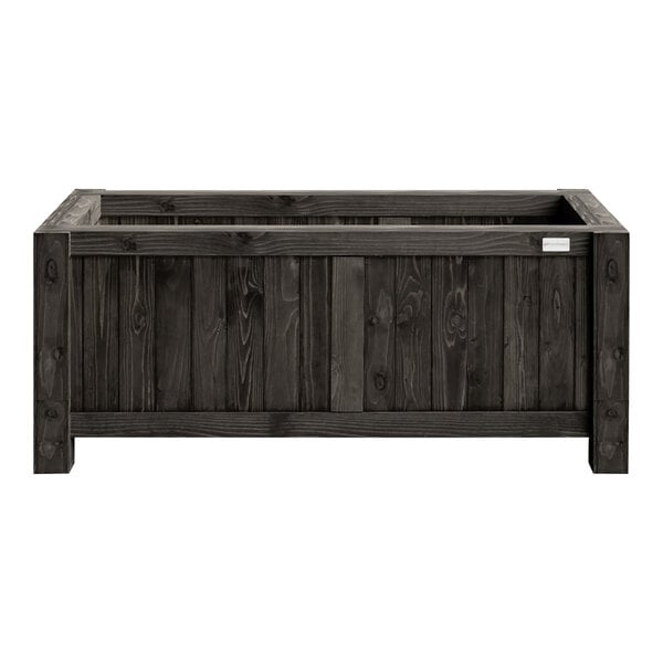 A NatraHedge wooden planter box with a black finish.