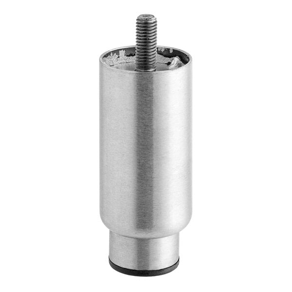 A stainless steel cylinder with a screw on top.