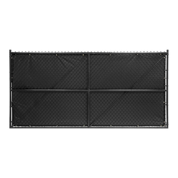 A black fence with a black cover installed.