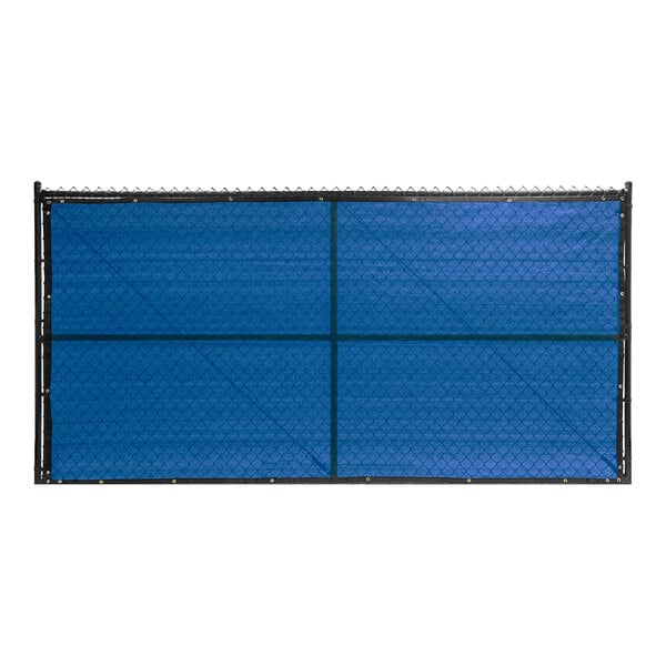 A royal blue and black FenceScreen for a fence.