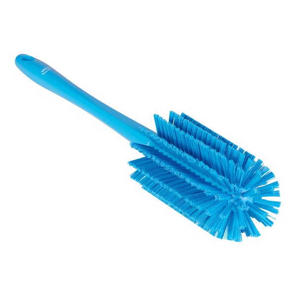 A blue Vikan pipe brush with bristles and a handle.