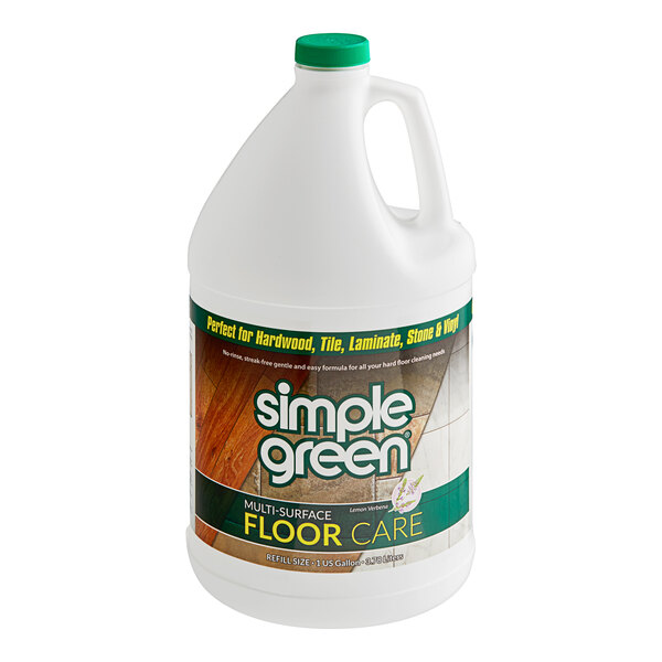 A white container of Simple Green Lemon Verbena Multi-Surface Floor Care with a green label.