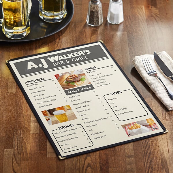 A Choice natural linen menu on a table with a drink and a plate of food.