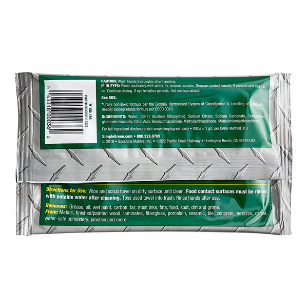 A green and white package of Simple Green Safety Towels with a green label.