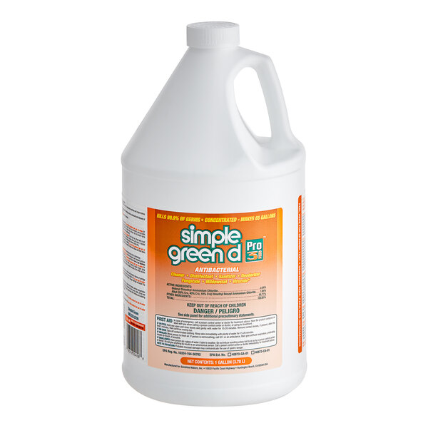 A white jug of Simple Green D Pro 3 Plus with an orange label.