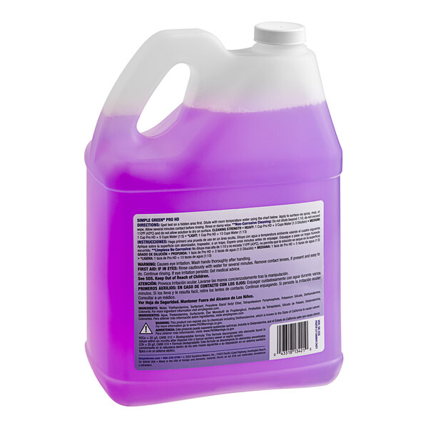 A purple liquid in a Simple Green Pro HD plastic jug.