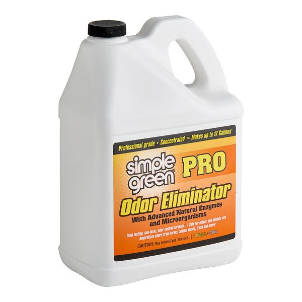 A white jug of Simple Green Pro odor eliminator with an orange label.