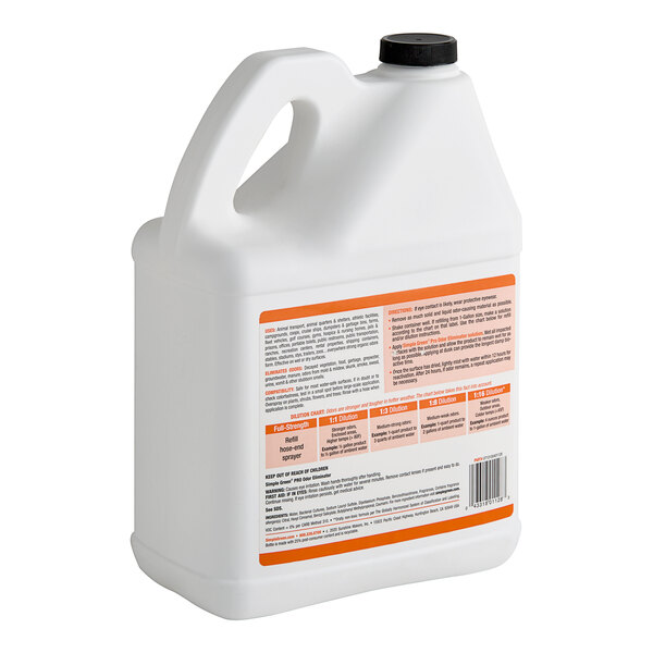 A white jug of Simple Green Pro Citrus Scented Concentrated Odor Eliminator with an orange and white label.
