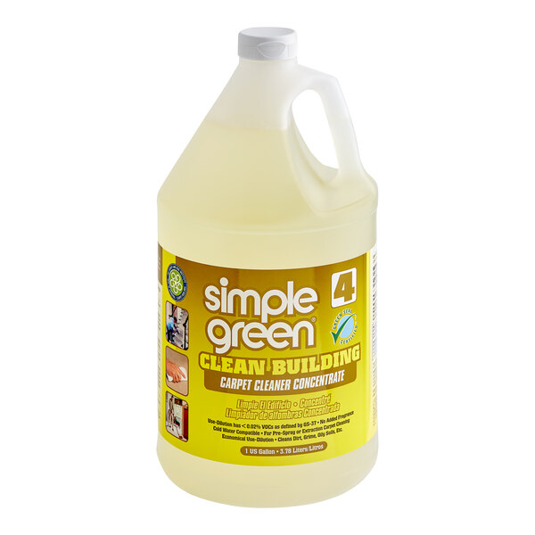 A white jug of Simple Green Clean Building 1 Gallon Concentrated Carpet Cleaner.