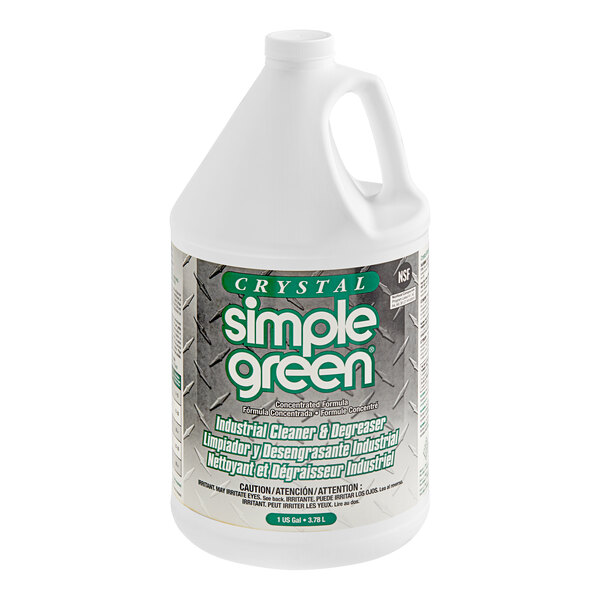 A white jug of Simple Green Crystal Concentrated Industrial Cleaner with a label.