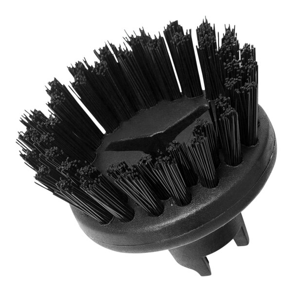 A black circular brush with black bristles.