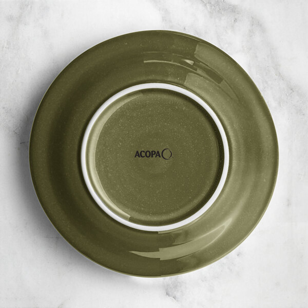 An Acopa Highlands juniper green china bowl with a wide white rim.