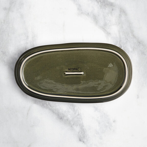 An Acopa Juniper Green rectangular china tray.