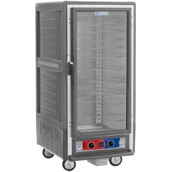 A large grey Metro C5 holding and proofing cabinet with a clear door.
