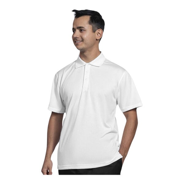 A man wearing a white Uncommon Chef polo shirt.