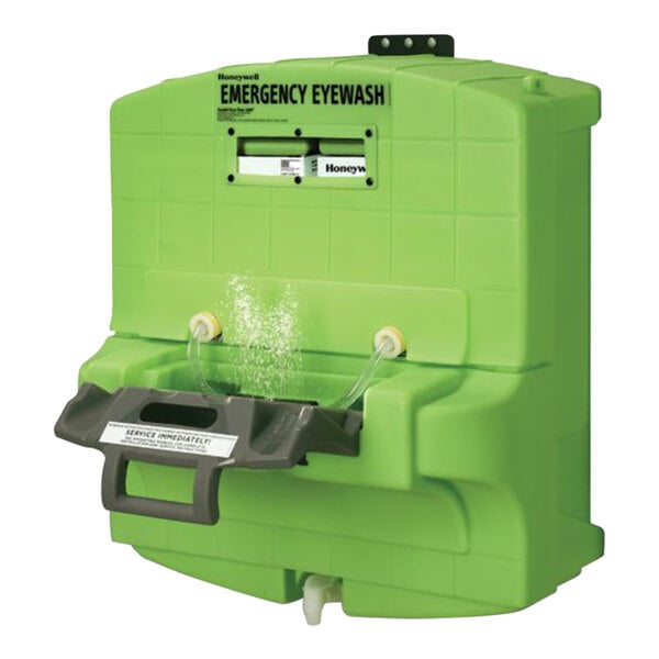 A green Honeywell Fendall Pure Flow 1000 portable emergency eye wash machine.