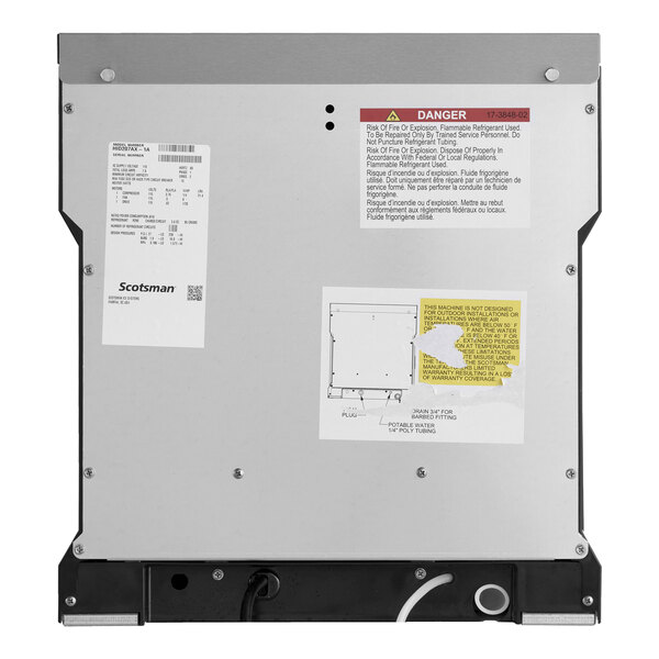 The back of a Scotsman Meridian ice machine with a label on it.